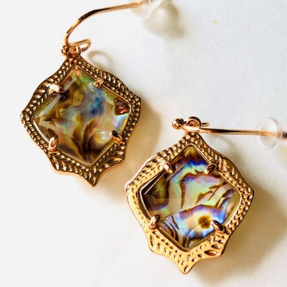 NEW Kendra Scott Kylie Black Mother of Pearl Abalone Shell Rose Gold Frame w/Bag - Picture 1 of 4